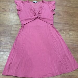 LOFT Pink Ruffled Ruched Sundress